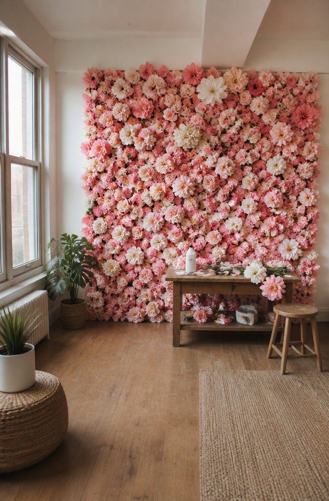 25 DIY Wall Decor Ideas: Easy Projects for Any Room 21 A wall covered in faux flower arrangements.