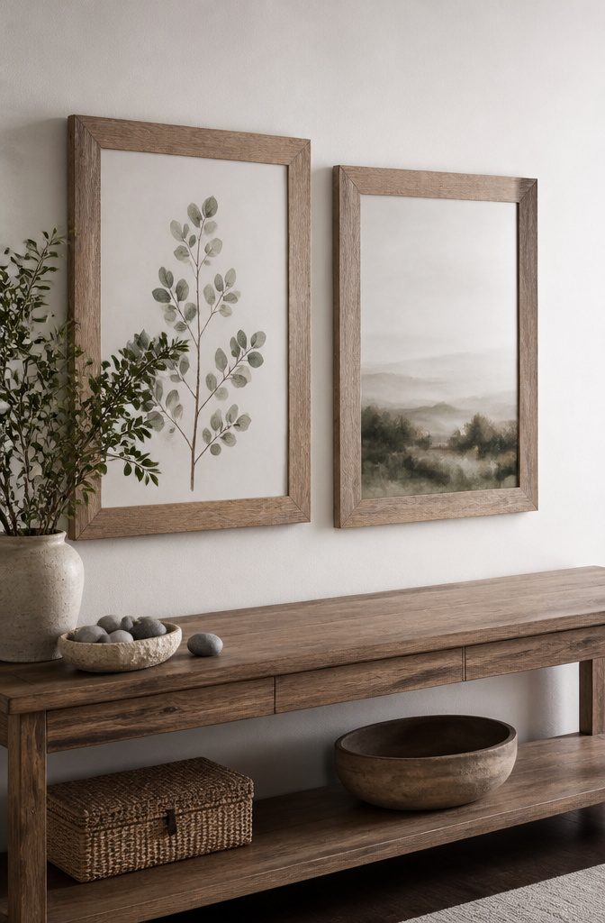 25 DIY Wall Decor Ideas: Easy Projects for Any Room 23 Two pieces of wall art with simple lettering and muted colors.