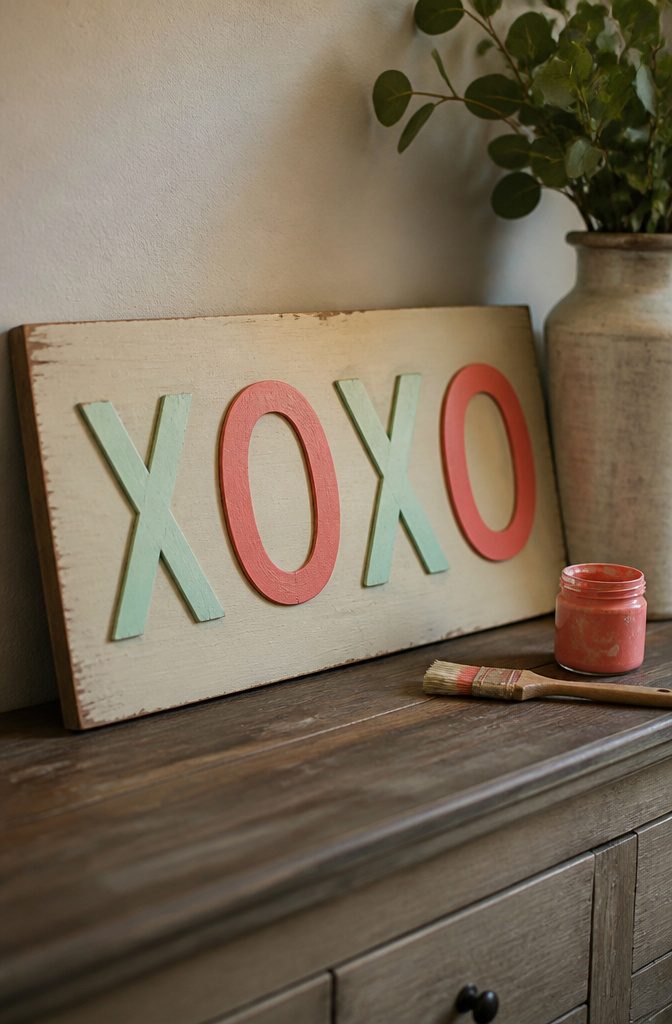 25 DIY Wall Decor Ideas: Easy Projects for Any Room 13 Wooden 'XOXO' sign painted in soft colors.