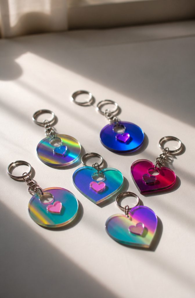 16 DIY with CD Ideas: Easy Upcycled Crafts for Old Discs 11 A keychain made from a small piece of CD, showing its shiny side.