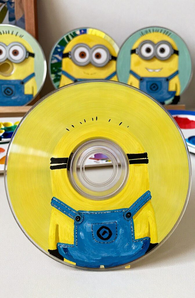 A CD depicting a Minion character with yellow and blue colors.