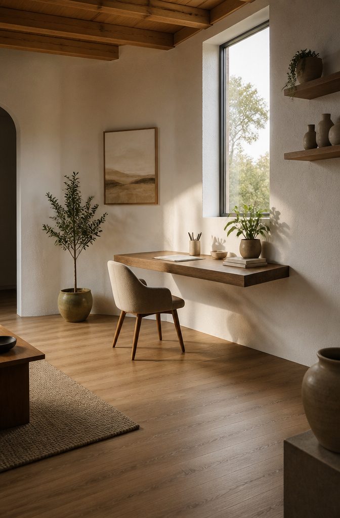 Wall-mounted desk with a clean, modern design.