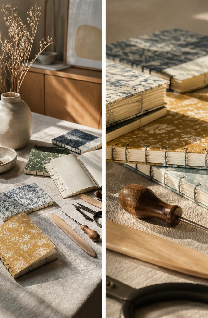 20 Easy DIY Gifts You Can Make for 2026 12 Handmade notebooks displayed with decorative covers and binding.