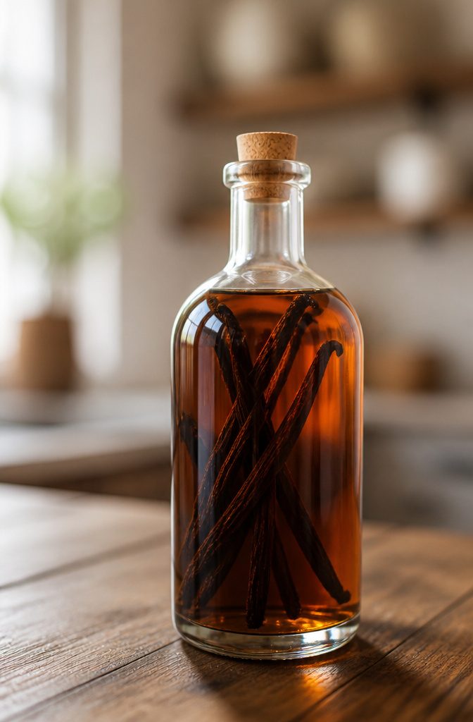20 Easy DIY Gifts You Can Make for 2026 13 Bottle of homemade vanilla extract with vanilla beans inside.