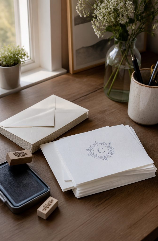 20 Easy DIY Gifts You Can Make for 2026 11 Set of personalized stationery and envelopes on a wooden desk.