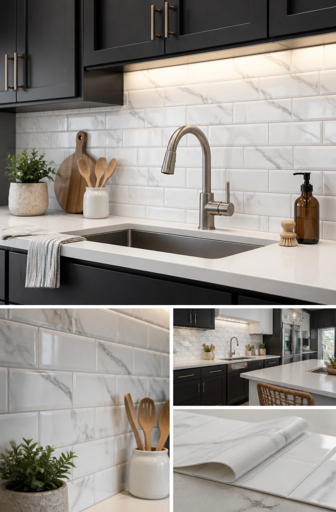 How to Do Easy DIY Home Projects: 23 Ideas for Any Room 12 A collection of peel-and-stick tiles ready for backsplash installation.