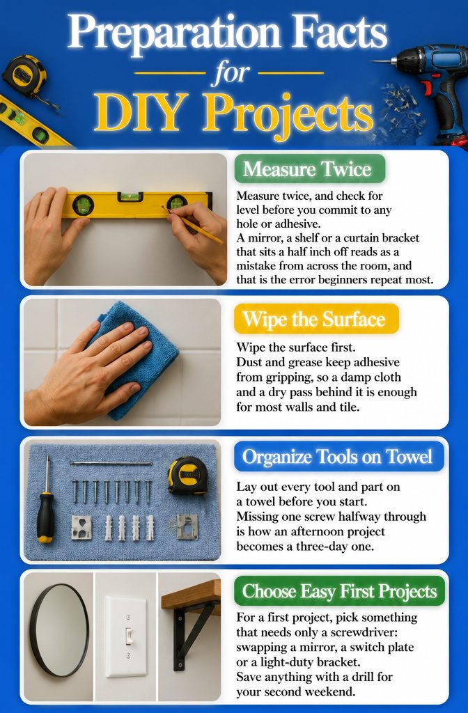 How to Do Easy DIY Home Projects: 23 Ideas for Any Room 25 Preparation facts for DIY projects displayed on a visual guide.