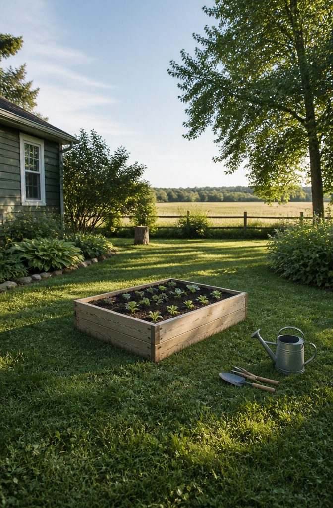 How to Do Easy DIY Home Projects: 23 Ideas for Any Room 22 A rectangular garden bed frame filled with soil for planting.