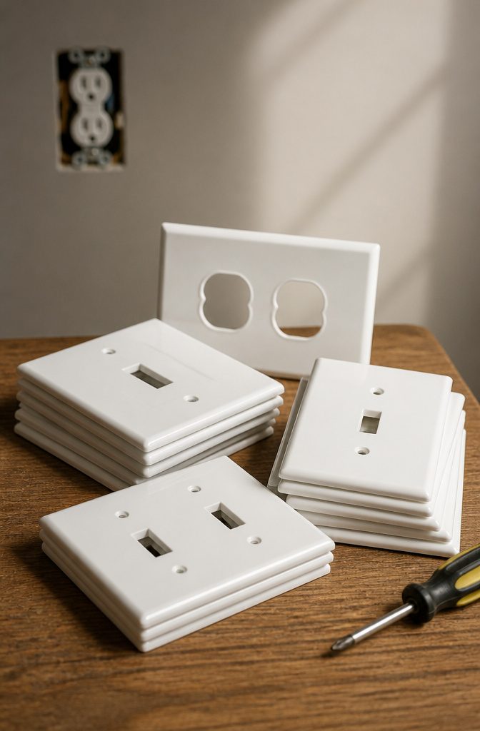 How to Do Easy DIY Home Projects: 23 Ideas for Any Room 20 New switch plates and outlet covers laid out on a surface.
