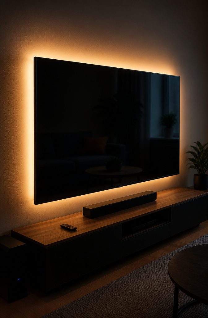 How to Do Easy DIY Home Projects: 23 Ideas for Any Room 1 A USB LED light strip attached to the back of a television.