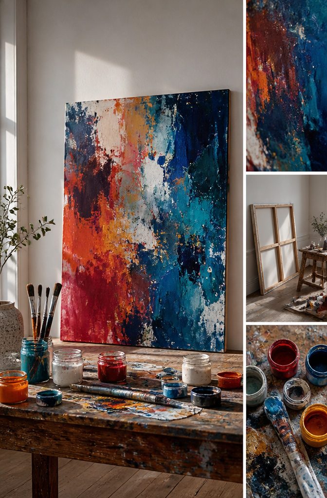 20 Easy DIY Projects for Your Home, Most Under $100 8 An abstract painting on a canvas with various colors.