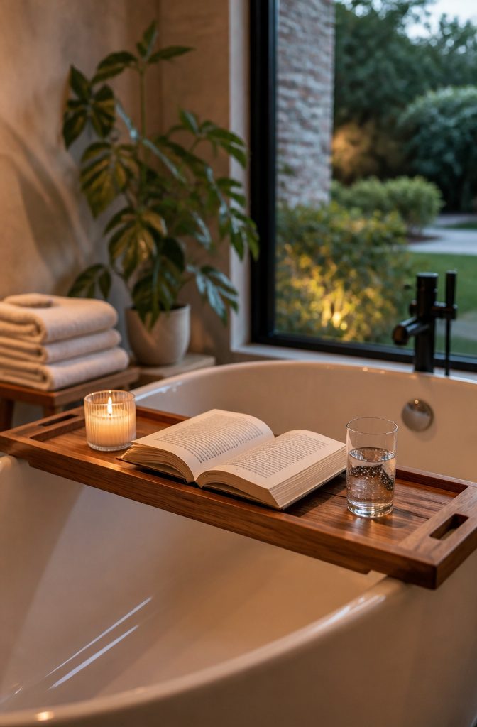 20 Easy DIY Projects for Your Home, Most Under $100 7 A bathtub tray made of wood placed over a tub.
