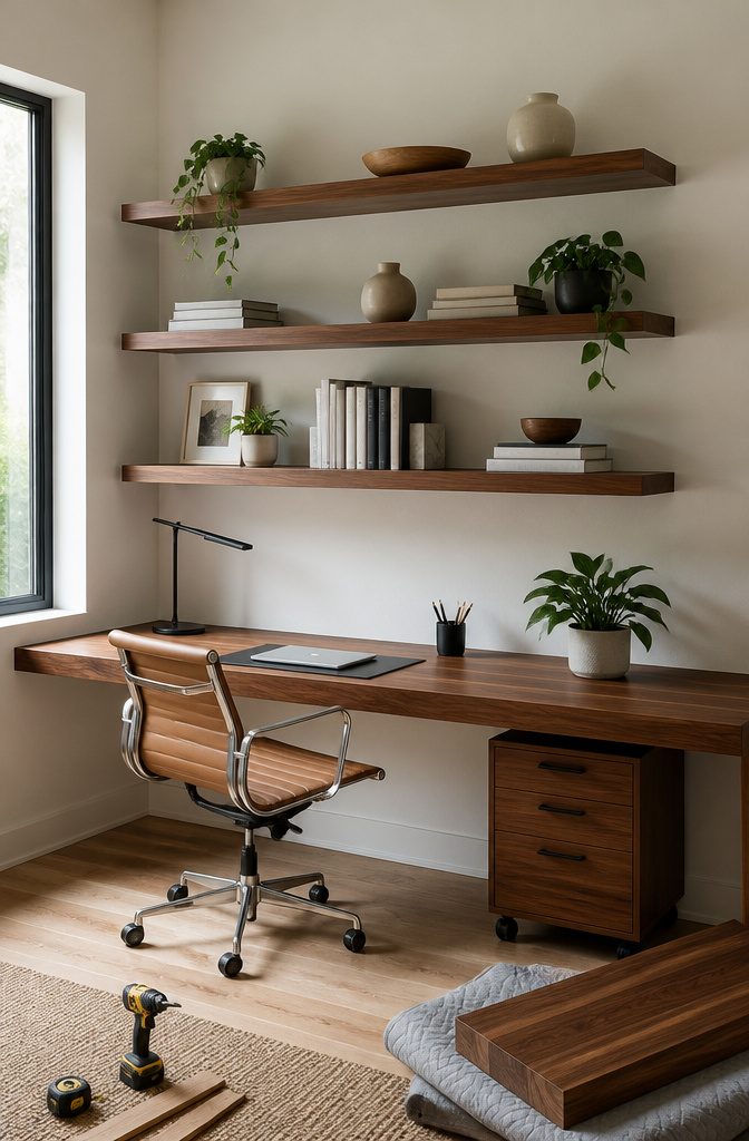 20 Easy DIY Projects for Your Home, Most Under $100 17 A set of wooden shelves mounted on a wall.