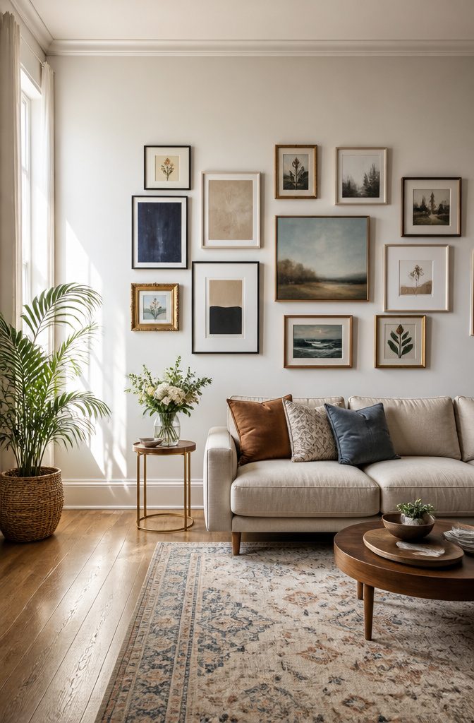 20 Easy DIY Projects for Your Home, Most Under $100 6 Frames and art pieces laid out on the floor for a gallery wall.