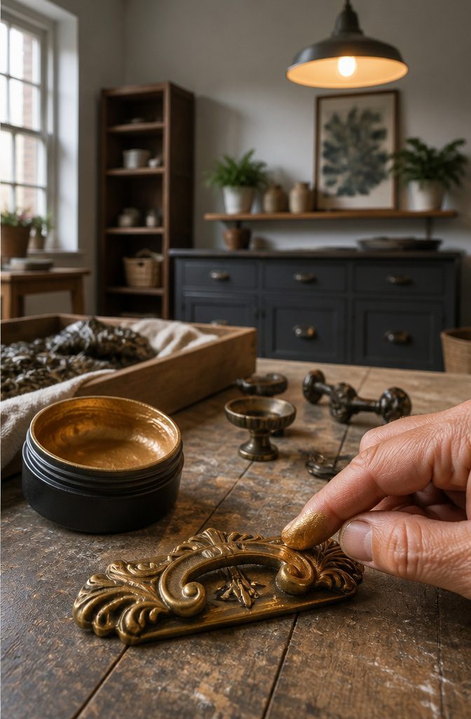 20 Easy DIY Projects for Your Home, Most Under $100 15 A close-up of a drawer pull receiving a metallic treatment.