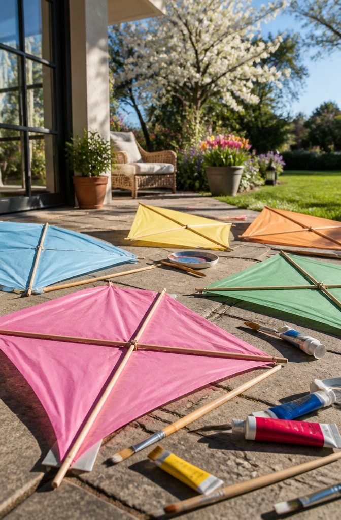 Easy Spring Crafts for Kids and Adults to Make at Home 12 A kite frame made from wooden dowels on a table.