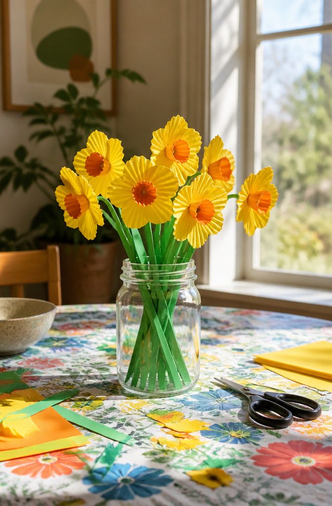 Easy Spring Crafts for Kids and Adults to Make at Home 4 Colorful paper flowers in a jar made from cupcake liners.