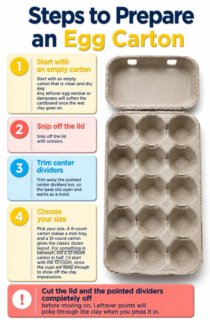 Empty cardboard egg carton with the lid and dividers removed.