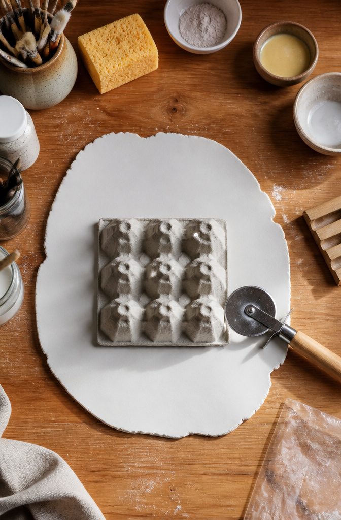 Rolled clay with a cardboard carton placed in the center.
