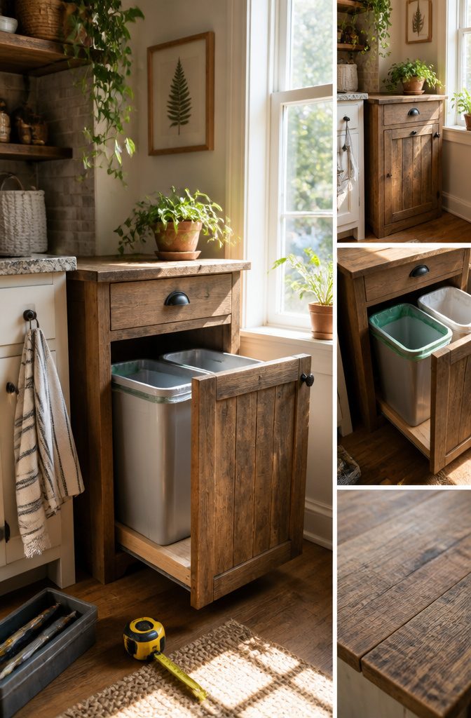 9 Home Trash Can Ideas for Every Kitchen Size and Style 7 A repurposed cabinet converted into a trash can.