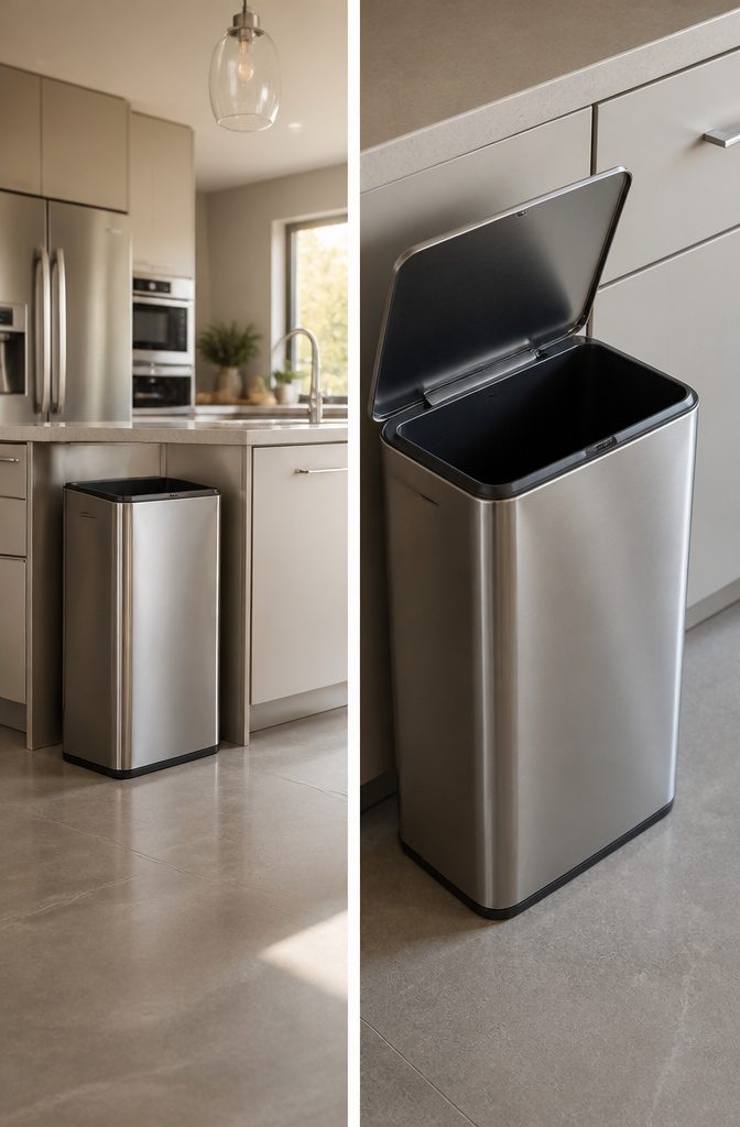 9 Home Trash Can Ideas for Every Kitchen Size and Style 11 A selection of stylish trash cans in various finishes.