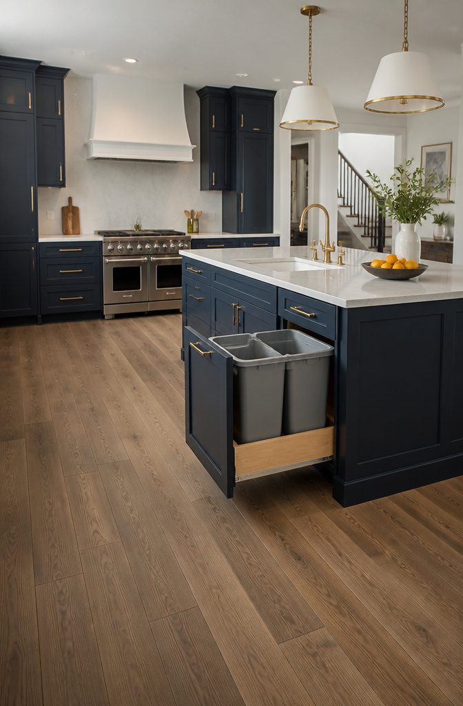 9 Home Trash Can Ideas for Every Kitchen Size and Style 9 A pull-out trash bin located in a kitchen island.