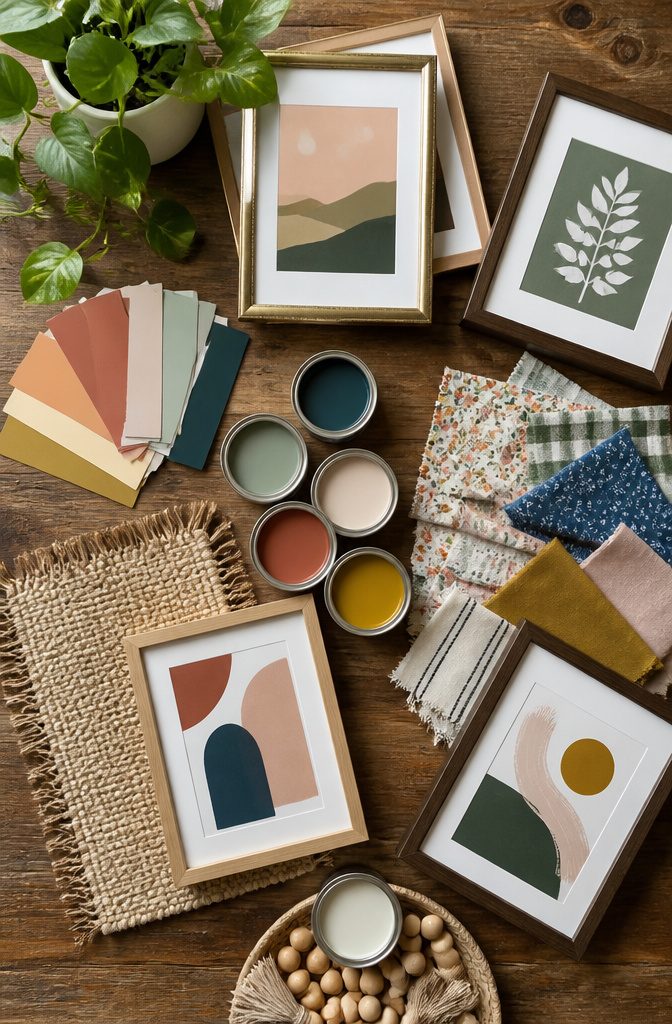 17 Homemade Wall Decor Ideas You Can Make on a Budget 18 Collage of materials used for budget wall decor.