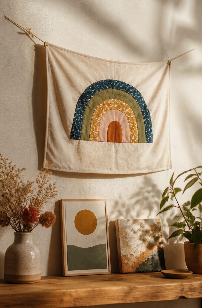 17 Homemade Wall Decor Ideas You Can Make on a Budget 9 Fabric flag with a word hanging on the wall.