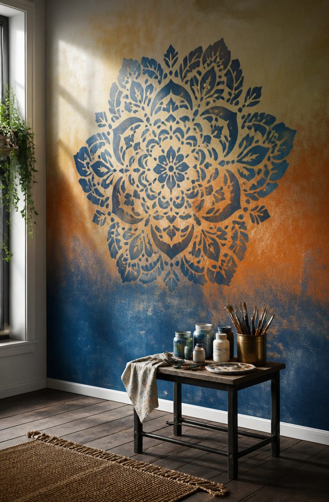 17 Homemade Wall Decor Ideas You Can Make on a Budget 11 Large stenciled art displayed on a wall.