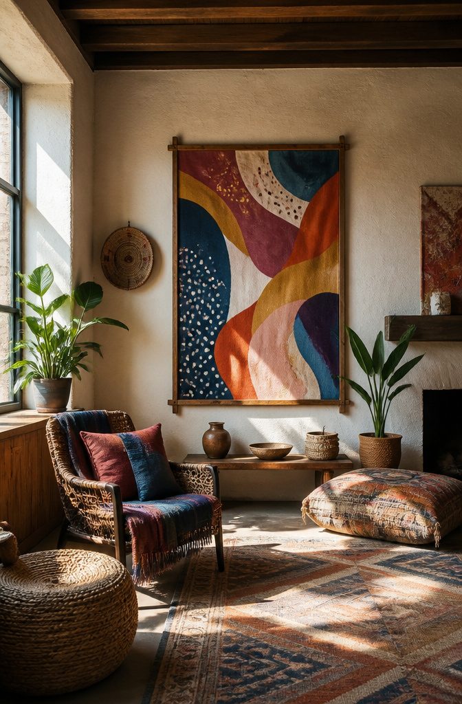 17 Homemade Wall Decor Ideas You Can Make on a Budget 5 Shower curtain mounted on a wooden frame as wall decor.