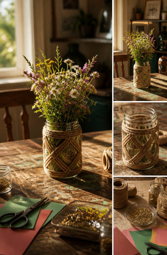 How to Reuse Glass Jars: 10 Practical Ways to Give Them New Life 2 A glass jar decorated as a ghost, with craft materials around it.