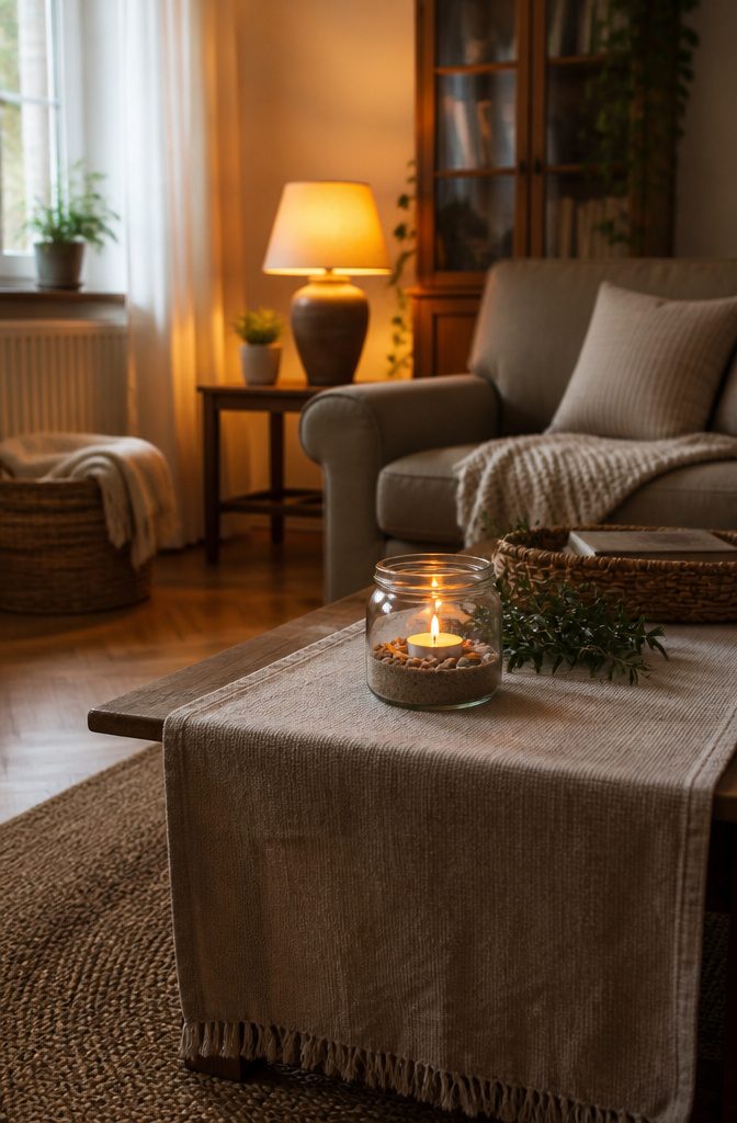 How to Reuse Glass Jars: 10 Practical Ways to Give Them New Life 4 A jar filled with sand and a tealight candle on a table.