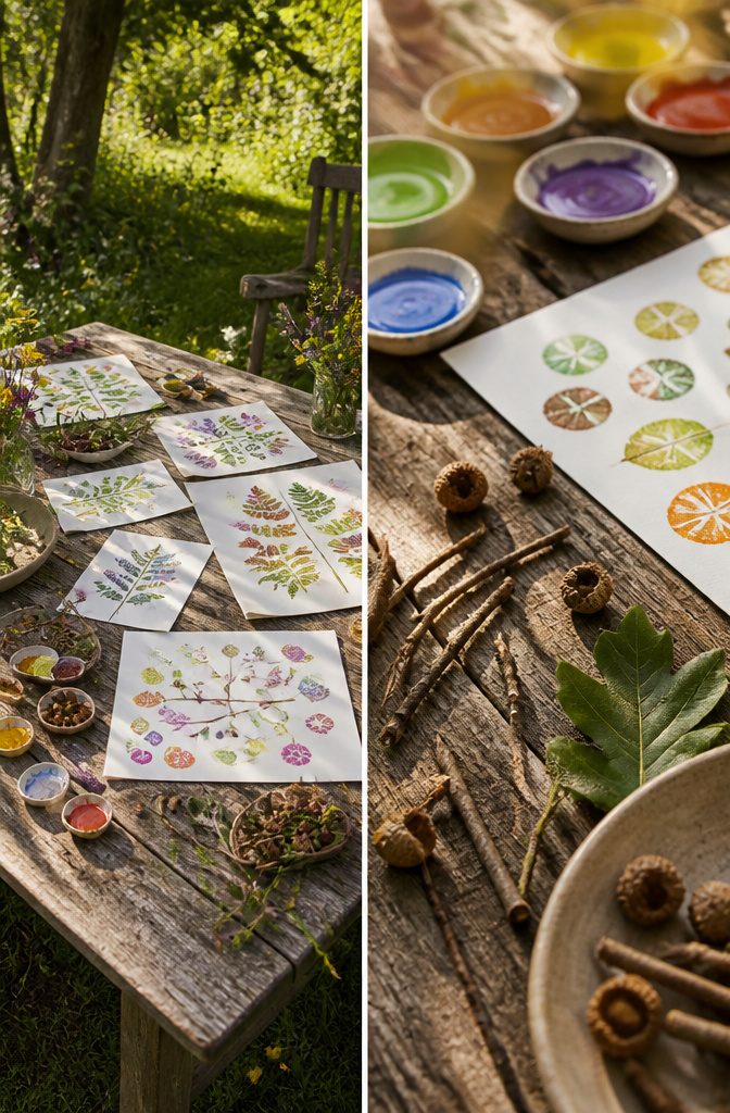 16 Kid Craft Ideas for Creative Time at Home in 2026 15 Natural materials like leaves and twigs used as paintbrushes on paper.