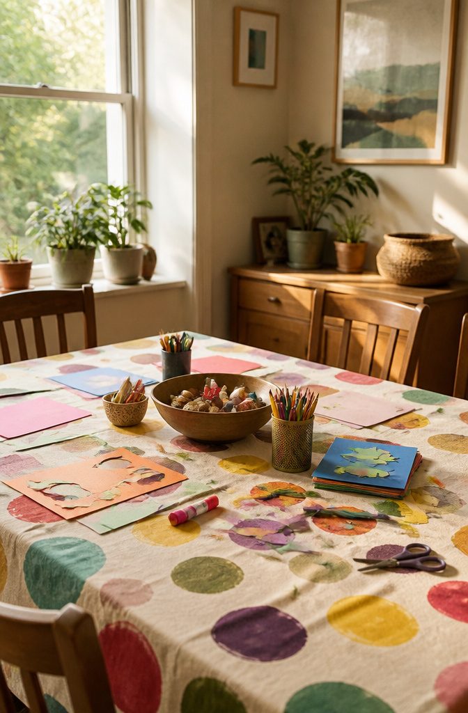 16 Kid Craft Ideas for Creative Time at Home in 2026 19 A kitchen table covered in colorful scraps and craft supplies after use.