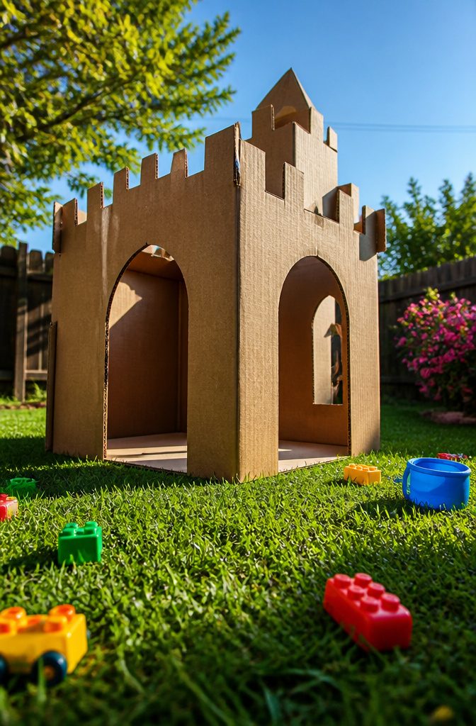 25 Ideas to Make Stuff Out of Cardboard at Home 11 Large cardboard castle made from a refrigerator box.