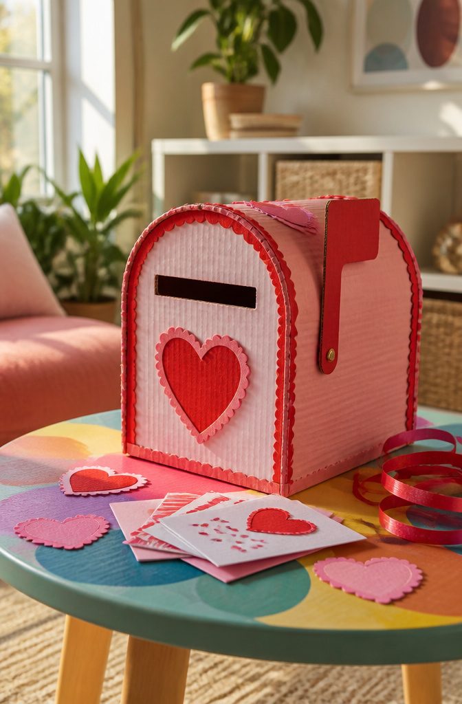 25 Ideas to Make Stuff Out of Cardboard at Home 24 Colorful cardboard mailbox decorated for Valentine's Day.