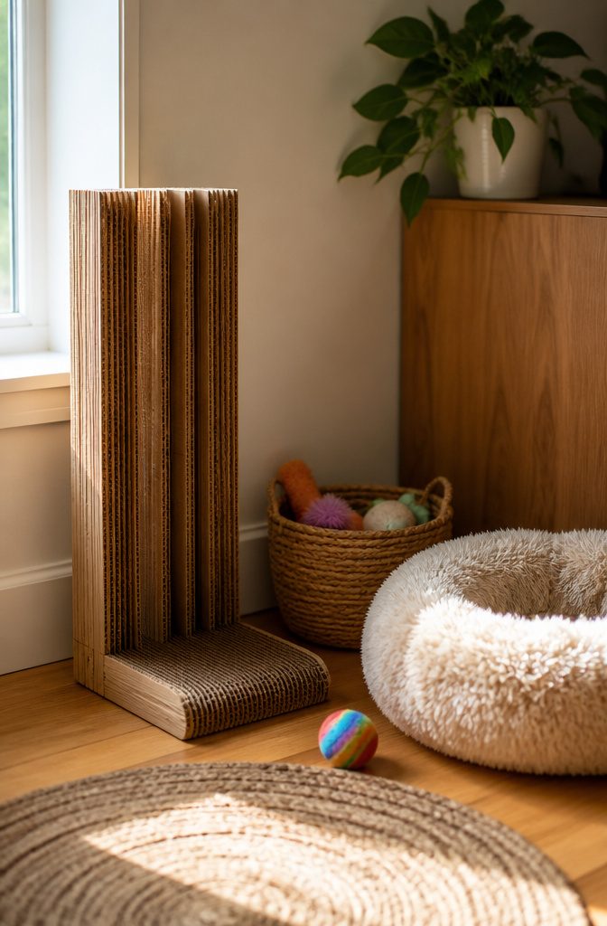 25 Ideas to Make Stuff Out of Cardboard at Home 23 Homemade cardboard cat scratcher made from stacked strips.