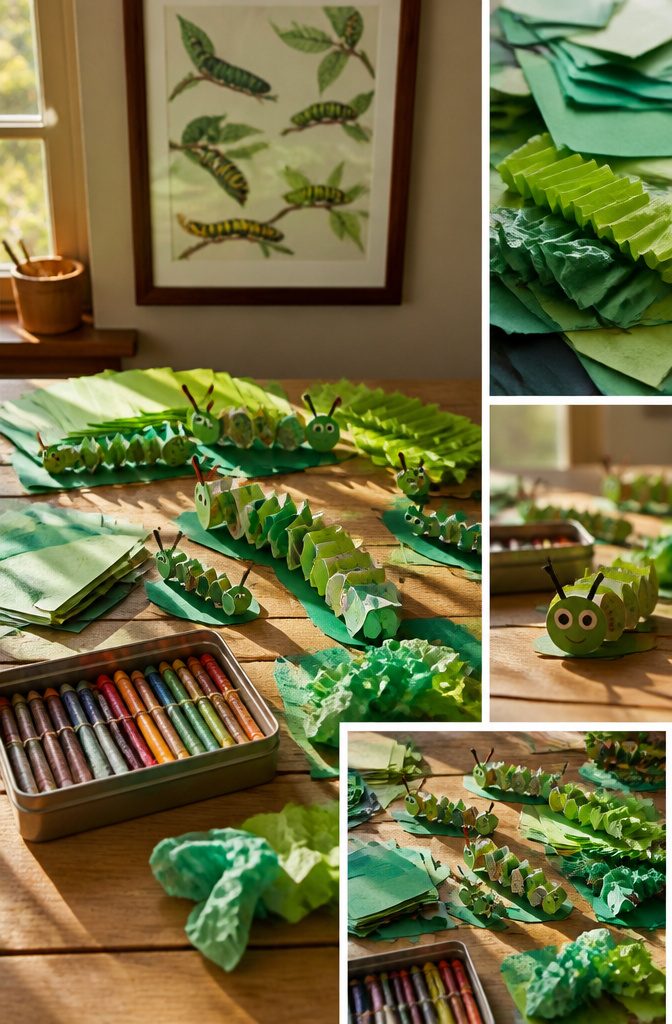 A colorful caterpillar craft with different colors and patterns.