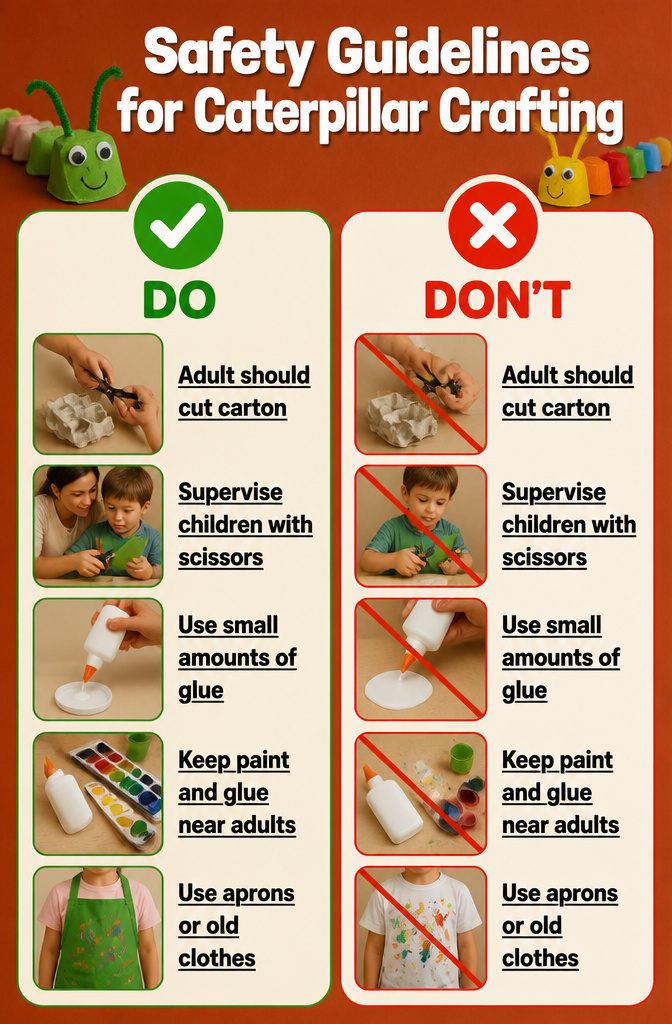 Information on safety and supervision during the caterpillar craft.