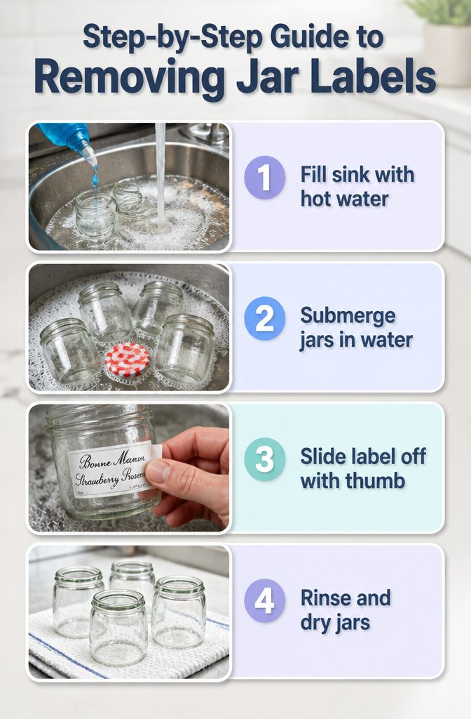 20 Mini Jar Crafts and Ideas for Home, Gifts and Decor 22 Instructions for removing labels from jars for reuse.