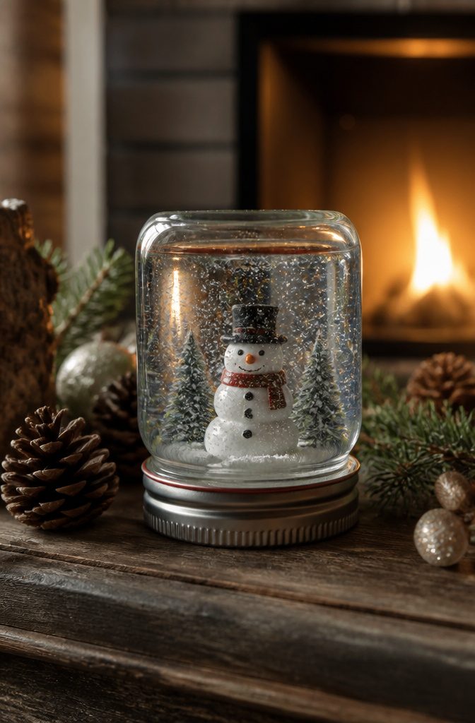20 Mini Jar Crafts and Ideas for Home, Gifts and Decor 13 A jar designed as a snow globe with glitter and an ornament.