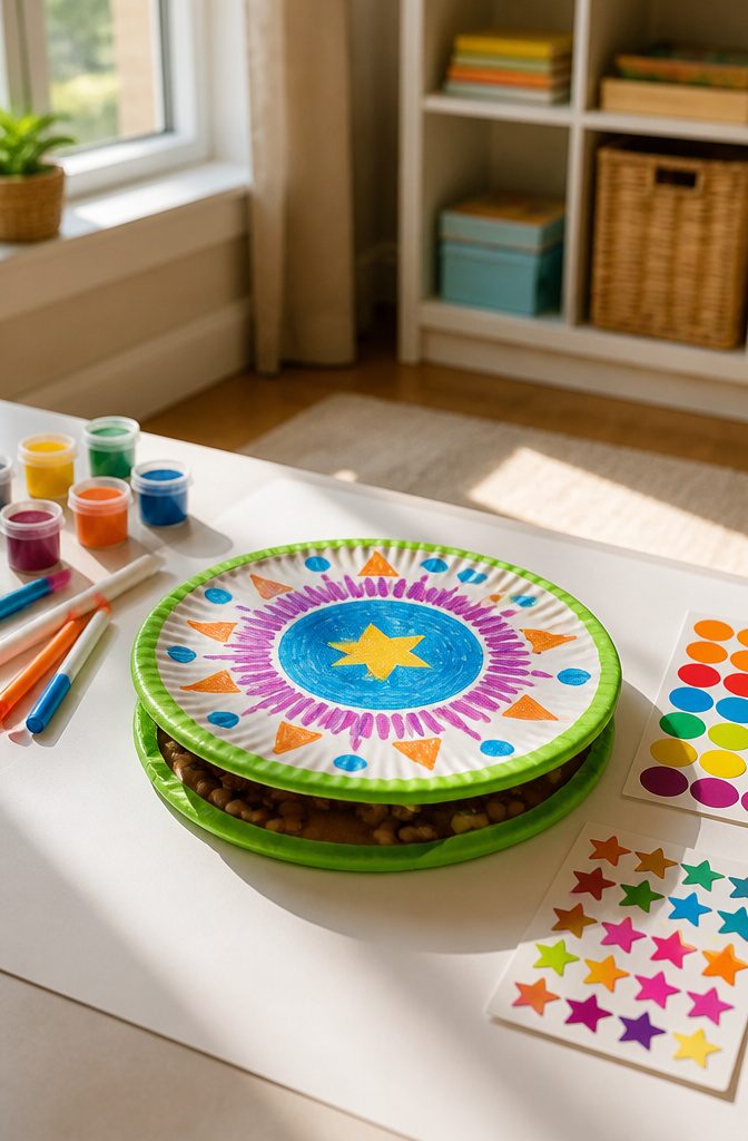 10 Easy Paper Plate Crafts Ideas for Kids to Make Today 4 Two paper plates sealed together with colorful tape, ready to be decorated.
