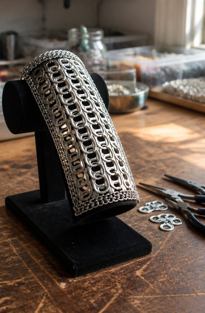 Pop Tab Crafts: Upcycled Projects Made From Soda Can Tabs 16 An intricately woven chainmail vambrace made from pop tabs.