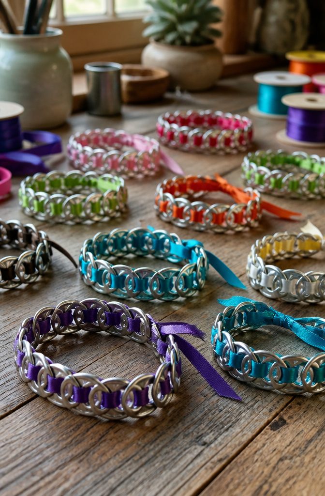 Pop Tab Crafts: Upcycled Projects Made From Soda Can Tabs 1 A close-up of a bracelet made from pop tabs.