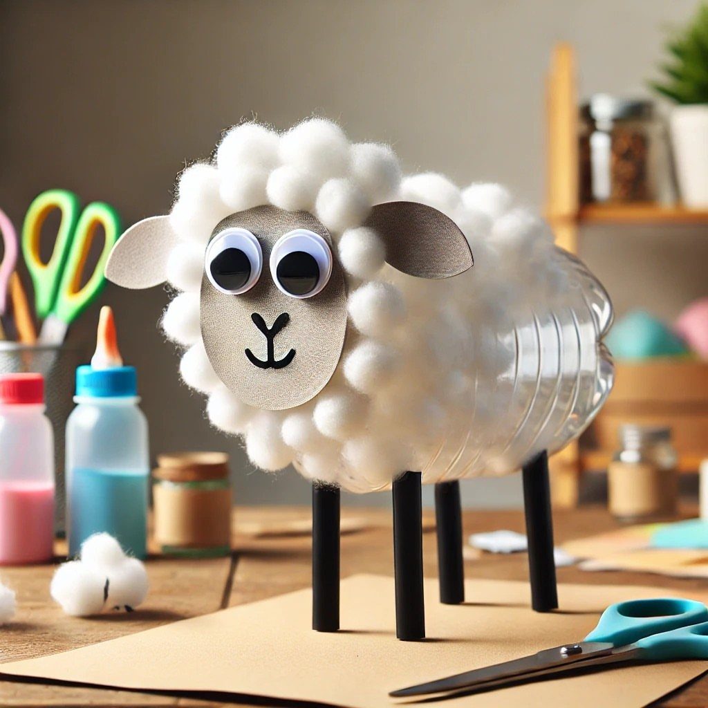 17 Recycled Art Projects for Kids and Adults to Make 14 Craft sheep made from a plastic bottle and cotton balls on a table