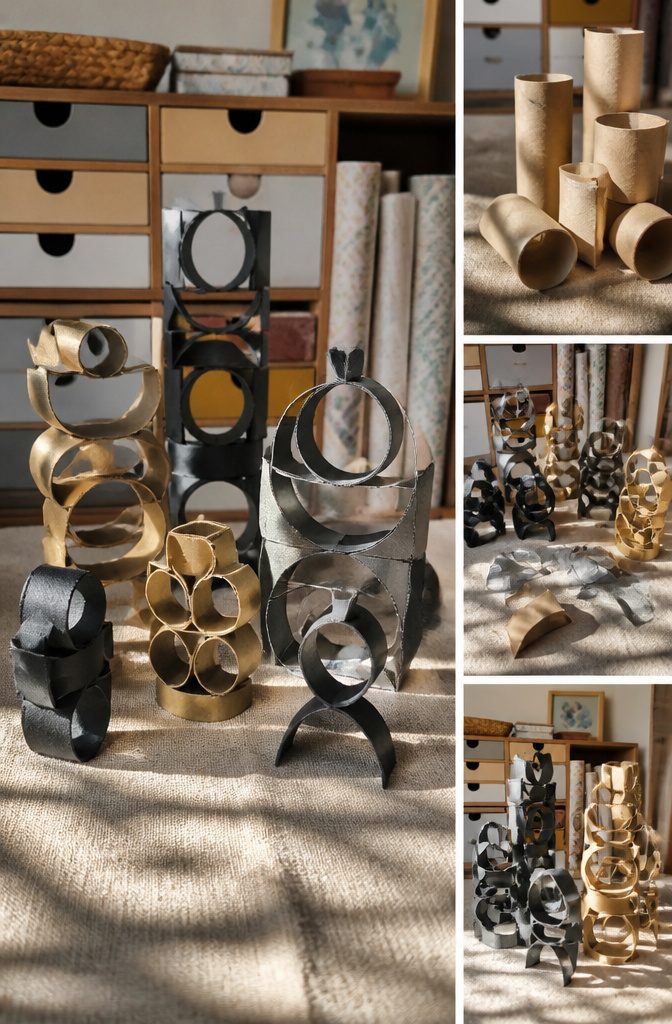 10 Recycling Craft Ideas Using Jars, Cans and Cardboard 4 Geometric wall art made from painted rings of cardboard tubes.