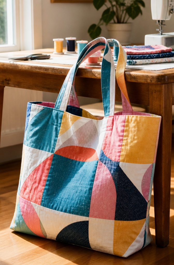 15 Sewing Crafts for Adults: Easy Projects to Make 7 Simple tote bag made from two rectangles of fabric.