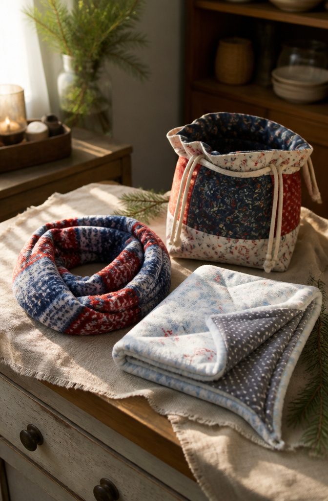 15 Sewing Crafts for Adults: Easy Projects to Make 18 Assorted finished sewing projects on a vintage table.