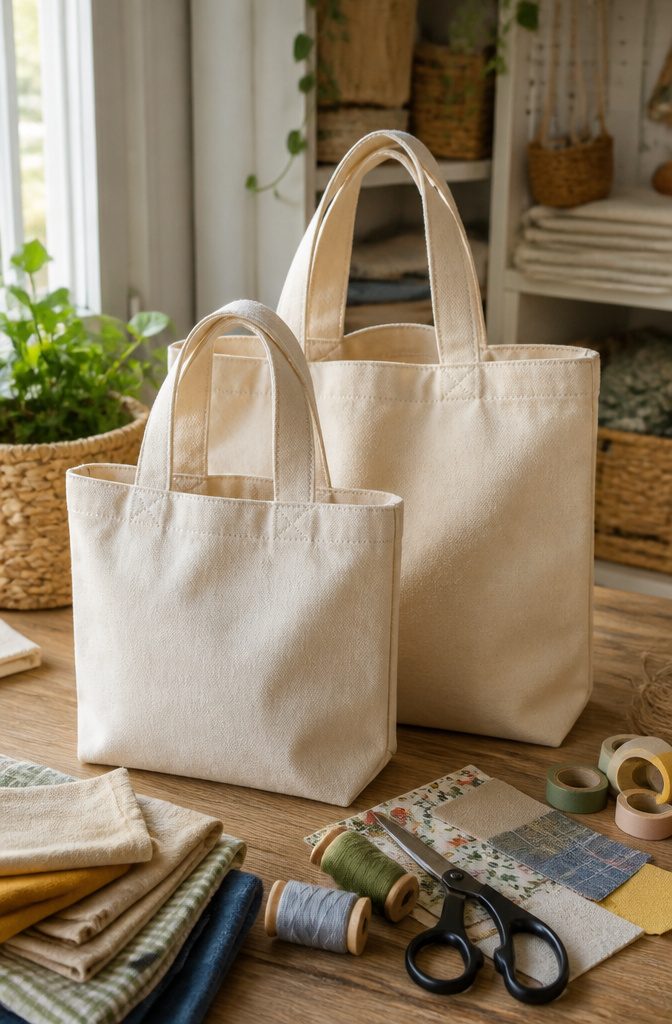 15 Sewing Crafts for Adults: Easy Projects to Make 13 Two simple tote bags made from cotton canvas.