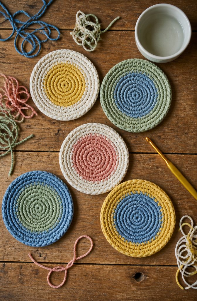 Coasters crafted from cotton yarn.